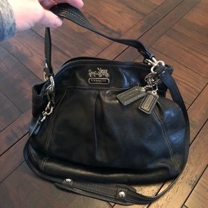 Coach, black leather shoulder or crossbody handbag